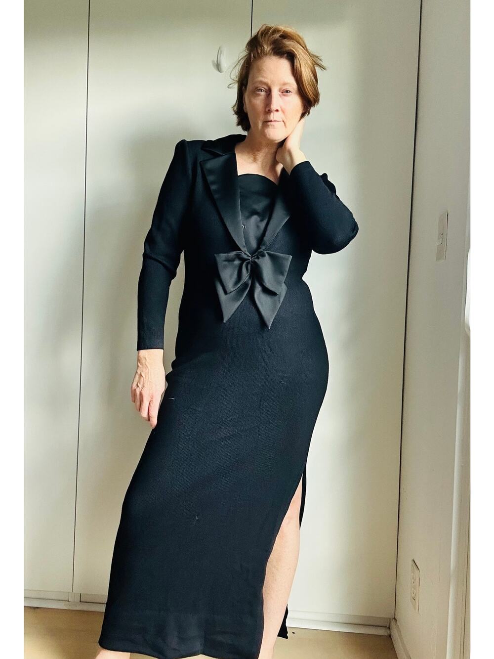 St John Evening Knit Evening Dress Size M 6Full Length Black Cocktail Holiday